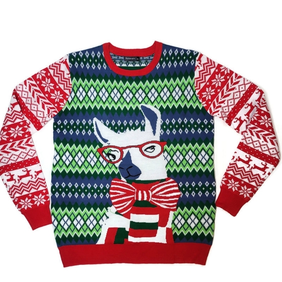 Raisevern unisex men's or women's ugly fun Christmas Llama in glasses sweater XL - Picture 2 of 6